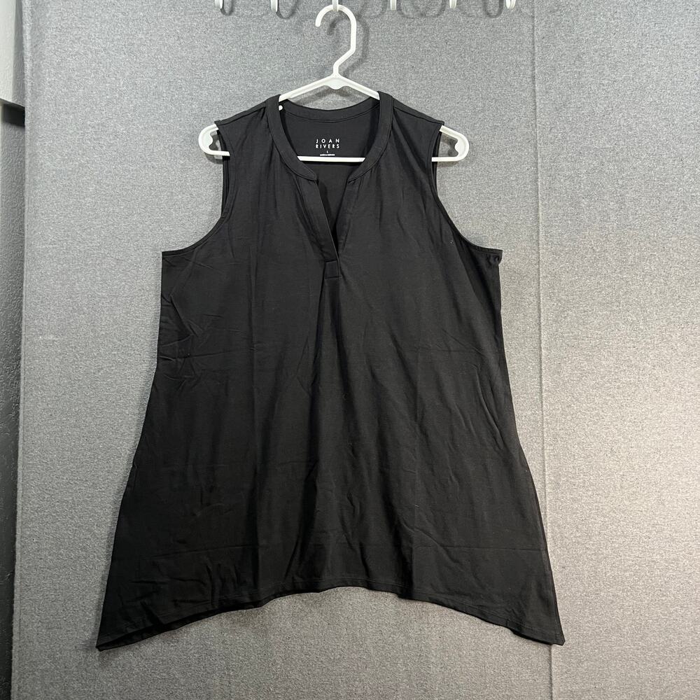 Joan Rivers Cotton Blend Sleeveless Sharkbite Top Black Size Large